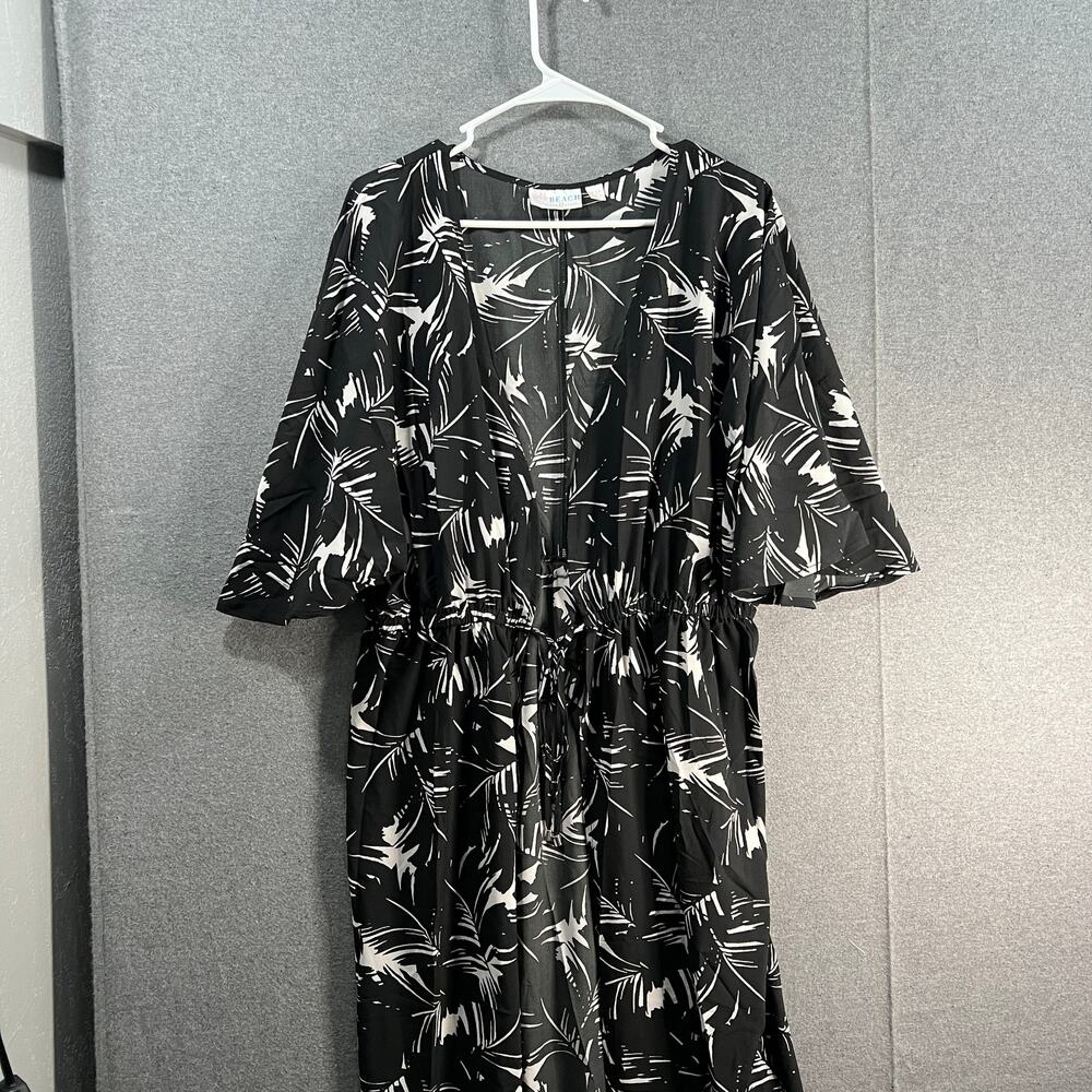 Belle Beach by Kim Gravel Petite Tie Front Cover-Up Poolside Palm, Petite M/L - Picture 4 of 15